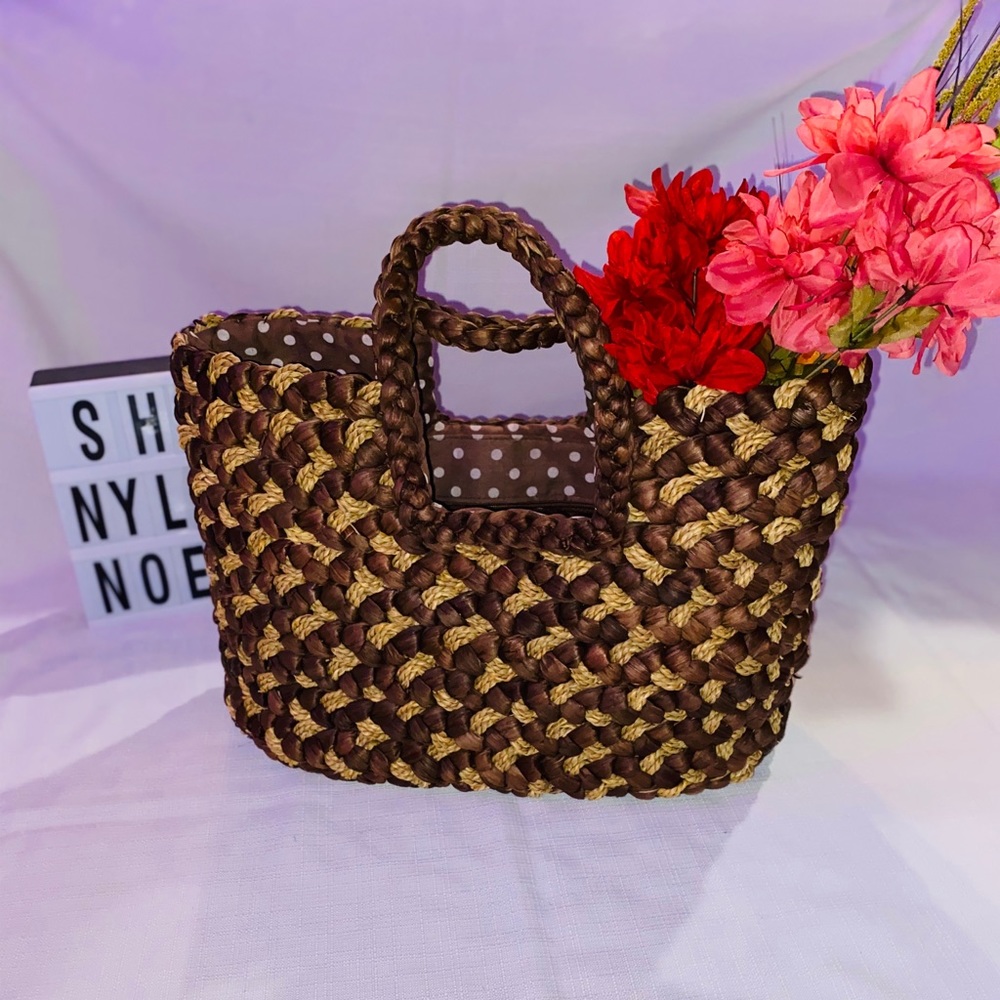 Brown tan with polka dot inside beach bag